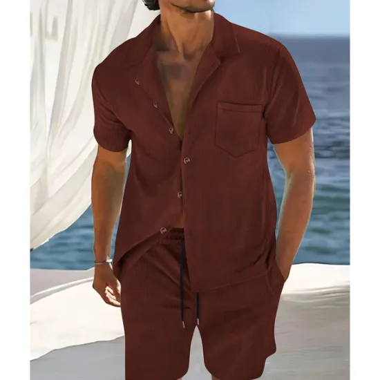 Clearance OUKU Men's T-shirt Suits 2 Pieces Outfits Tee & Shorts Short Sleeve Shirt Collar Summer Plain Fashion Casual 2 Piece Vacation Daily Wear Going out Black Navy Blue Blue Top Tee for Men