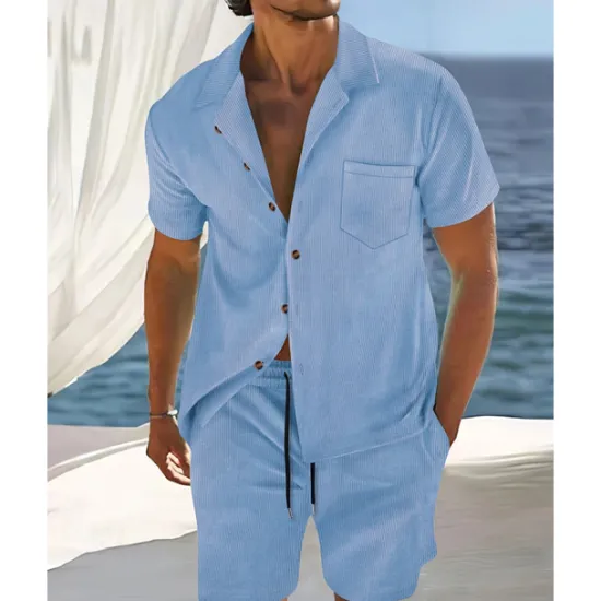 Clearance OUKU Men's T-shirt Suits 2 Pieces Outfits Tee & Shorts Short Sleeve Shirt Collar Summer Plain Fashion Casual 2 Piece Vacation Daily Wear Going out Black Navy Blue Blue Top Tee for Men