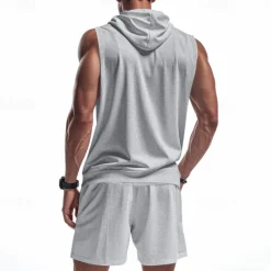 Best OUKU Men's T-shirt Suits 2 Pieces Outfits Tee & Shorts Short Sleeve Hooded Summer Plain Fashion Casual 2 Piece Vacation Daily Wear Going out Black Yellow Red Top Tee for Men