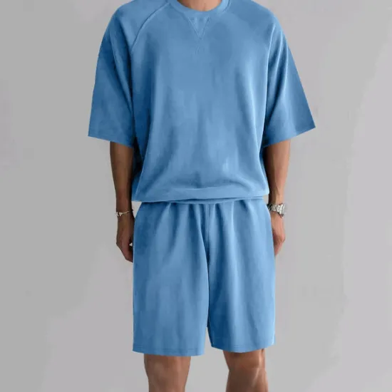 OUKU Men's T-shirt Suits 2 Pieces Outfits Tee & Shorts Short Sleeve Crew Neck Summer Plain Fashion Casual 2 Piece Vacation Daily Wear Going out Black Khaki Light Grey Top Tee for Men