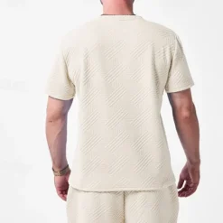Sale OUKU Men's T-shirt Suits 2 Pieces Outfits Tee & Shorts Short Sleeve Crew Neck Summer Plain Fashion Casual 2 Piece Jacquard Vacation Daily Wear Going out Black White Khaki Top Tee for Men