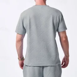 Sale OUKU Men's T-shirt Suits 2 Pieces Outfits Tee & Shorts Short Sleeve Crew Neck Summer Plain Fashion Casual 2 Piece Jacquard Vacation Daily Wear Going out Black White Khaki Top Tee for Men