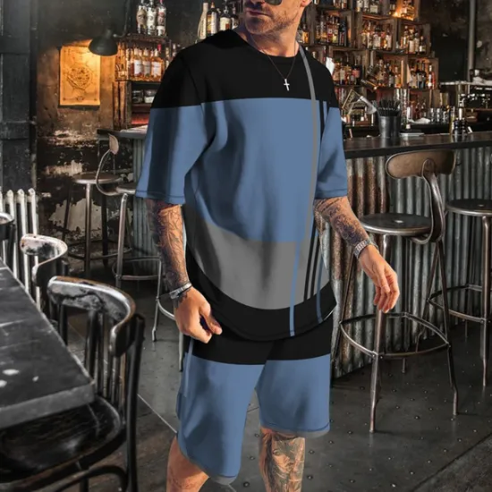 New OUKU Men's T-shirt Suits 2 Pieces Outfits Tee & Shorts Short Sleeve Crew Neck Summer Color Block Fashion Casual 2 Piece Vacation Daily Wear Going out White Blue Gray Top Tee for Men