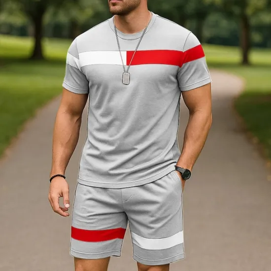 Outlet OUKU Men's T-shirt Suits 2 Pieces Outfits Tee & Shorts Short Sleeve Crew Neck Summer Color Block Fashion Casual 2 Piece Vacation Daily Wear Going out Black White Pink Top Tee for Men
