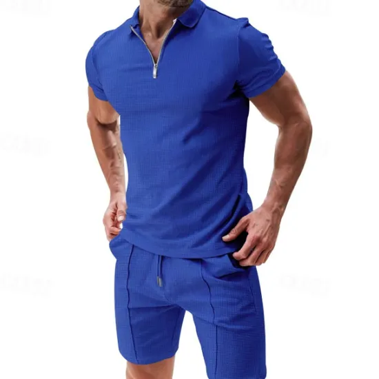 Hot OUKU Men's T-shirt Suits 2 Pieces Outfits Tee & Shorts Short Sleeve Shirt Collar Summer Plain Fashion Casual 2 Piece Vacation Daily Wear Going out Black White Light Gray Top Tee for Men
