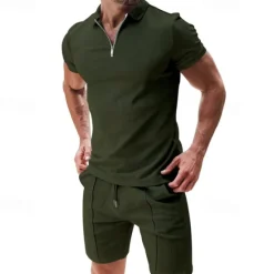 Hot OUKU Men's T-shirt Suits 2 Pieces Outfits Tee & Shorts Short Sleeve Shirt Collar Summer Plain Fashion Casual 2 Piece Vacation Daily Wear Going out Black White Light Gray Top Tee for Men