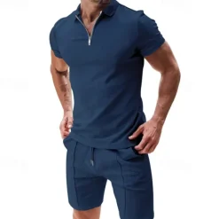 Hot OUKU Men's T-shirt Suits 2 Pieces Outfits Tee & Shorts Short Sleeve Shirt Collar Summer Plain Fashion Casual 2 Piece Vacation Daily Wear Going out Black White Light Gray Top Tee for Men
