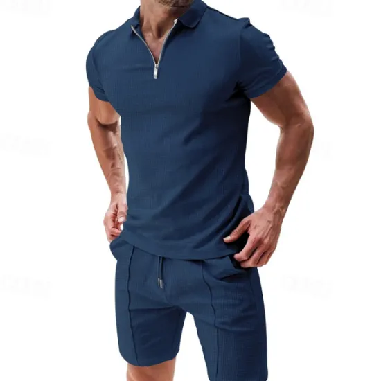 Hot OUKU Men's T-shirt Suits 2 Pieces Outfits Tee & Shorts Short Sleeve Shirt Collar Summer Plain Fashion Casual 2 Piece Vacation Daily Wear Going out Black White Light Gray Top Tee for Men