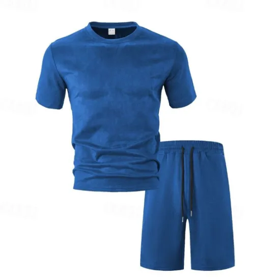 Discount OUKU Men's T-shirt Suits 2 Pieces Outfits Tee & Shorts Short Sleeve Crewneck Summer Solid / Plain Color Fashion Casual 2 Piece Vacation Daily Wear Going out Wine Royal Blue Army Green Top Tee for Men