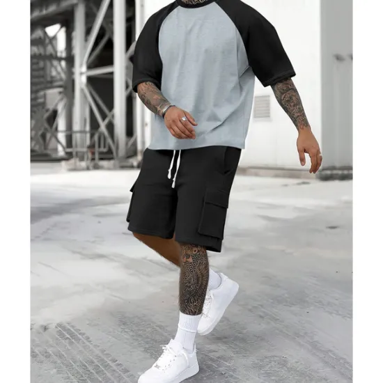 Clearance OUKU Men's T-shirt Suits 2 Pieces Outfits Tee & Shorts Short Sleeve Crew Neck Summer Color Block Fashion Casual 2 Piece Vacation Daily Wear Going out Yellow Orange Army Green Top Tee for Men