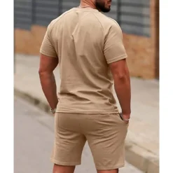 Outlet OUKU Men's T-shirt Suits 2 Pieces Outfits Tee & Shorts Short Sleeve Crew Neck Summer Plain Fashion Casual 2 Piece Vacation Daily Wear Going out White Pink Green Top Tee for Men