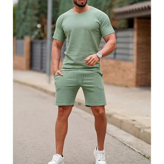 Outlet OUKU Men's T-shirt Suits 2 Pieces Outfits Tee & Shorts Short Sleeve Crew Neck Summer Plain Fashion Casual 2 Piece Vacation Daily Wear Going out White Pink Green Top Tee for Men