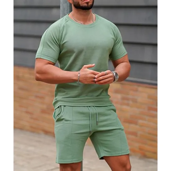 Outlet OUKU Men's T-shirt Suits 2 Pieces Outfits Tee & Shorts Short Sleeve Crew Neck Summer Plain Fashion Casual 2 Piece Vacation Daily Wear Going out White Pink Green Top Tee for Men