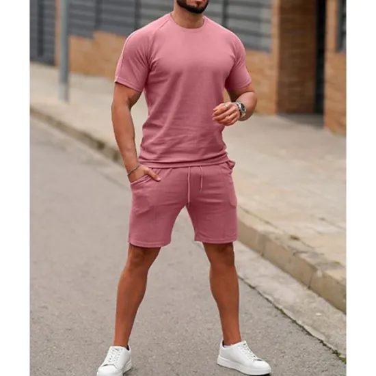 Outlet OUKU Men's T-shirt Suits 2 Pieces Outfits Tee & Shorts Short Sleeve Crew Neck Summer Plain Fashion Casual 2 Piece Vacation Daily Wear Going out White Pink Green Top Tee for Men
