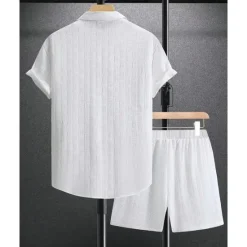 New OUKU Men's T-shirt Suits 2 Pieces Outfits Tee & Shorts Short Sleeve Shirt Collar Summer Plain Fashion Casual 2 Piece Vacation Daily Wear Going out Black White Pink Top Tee for Men