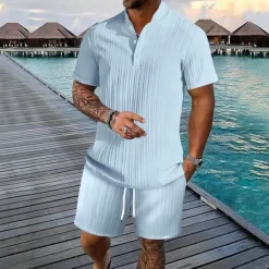 Discount OUKU Men's T-shirt Suits 2 Pieces Outfits Tee & Shorts Short Sleeve Henley Summer Plain Fashion Casual 2 Piece Vacation Daily Wear Going out Black White Royal Blue Top Tee for Men