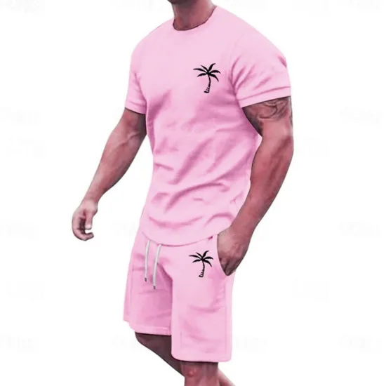 New OUKU Men's T-shirt Suits 2 Pieces Outfits Tee & Shorts Short Sleeve Crew Neck Summer Coconut Tree Fashion Casual 2 Piece Vacation Daily Wear Going out Black White Yellow Top Tee for Men