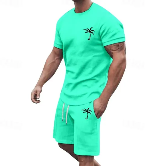 New OUKU Men's T-shirt Suits 2 Pieces Outfits Tee & Shorts Short Sleeve Crew Neck Summer Coconut Tree Fashion Casual 2 Piece Vacation Daily Wear Going out Black White Yellow Top Tee for Men