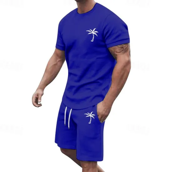 New OUKU Men's T-shirt Suits 2 Pieces Outfits Tee & Shorts Short Sleeve Crew Neck Summer Coconut Tree Fashion Casual 2 Piece Vacation Daily Wear Going out Black White Yellow Top Tee for Men