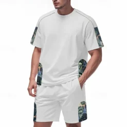 New OUKU Men's T-shirt Suits 2 Pieces Outfits Tee & Shorts Short Sleeve Crew Neck Summer Graphic Fashion Casual 2 Piece Vacation Daily Wear Going out Black White Brown Top Tee for Men