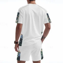 New OUKU Men's T-shirt Suits 2 Pieces Outfits Tee & Shorts Short Sleeve Crew Neck Summer Graphic Fashion Casual 2 Piece Vacation Daily Wear Going out Black White Brown Top Tee for Men