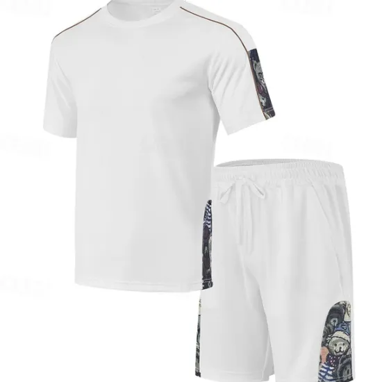 New OUKU Men's T-shirt Suits 2 Pieces Outfits Tee & Shorts Short Sleeve Crew Neck Summer Graphic Fashion Casual 2 Piece Vacation Daily Wear Going out Black White Brown Top Tee for Men