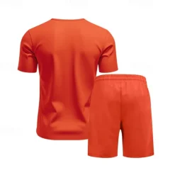 Online OUKU Men's T-shirt Suits 2 Pieces Outfits Tee & Shorts Short Sleeve V Neck Summer Plain Fashion Casual 2 Piece Vacation Daily Wear Going out Black White Orange Top Tee for Men
