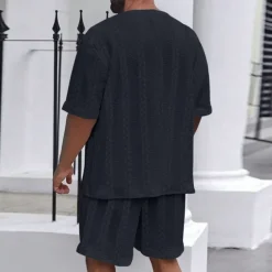New OUKU Men's T-shirt Suits 2 Pieces Outfits Tee & Shorts Short Sleeve Crewneck Summer Plain Fashion Casual 2 Piece Jacquard Vacation Daily Wear Going out Black White Khaki Top Tee for Men