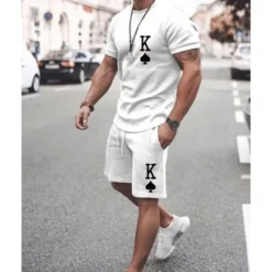 Discount OUKU Men's T-shirt Suits 2 Pieces Outfits Tee & Shorts Short Sleeve Crew Neck Summer Heart Quotes & Sayings Fashion Casual 2 Piece Vacation Daily Wear Going out Green+Lime Black White Top Tee for Men