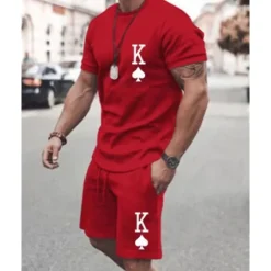 Discount OUKU Men's T-shirt Suits 2 Pieces Outfits Tee & Shorts Short Sleeve Crew Neck Summer Heart Quotes & Sayings Fashion Casual 2 Piece Vacation Daily Wear Going out Green+Lime Black White Top Tee for Men