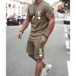 Discount OUKU Men's T-shirt Suits 2 Pieces Outfits Tee & Shorts Short Sleeve Crew Neck Summer Heart Quotes & Sayings Fashion Casual 2 Piece Vacation Daily Wear Going out Green+Lime Black White Top Tee for Men