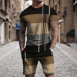 Clearance OUKU Men's T-shirt Suits 2 Pieces Outfits Tee & Shorts Short Sleeve Crew Neck Summer Color Block Fashion Casual 2 Piece Vacation Daily Wear Going out White Blue Dark Blue Top Tee for Men