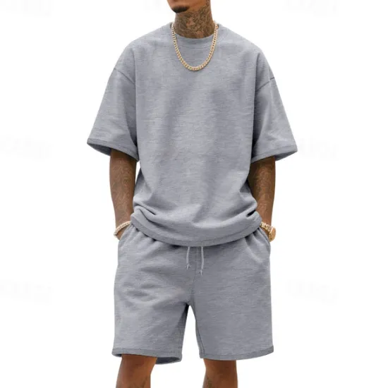 New OUKU Men's T-shirt Suits 2 Pieces Outfits Tee & Shorts Short Sleeve Crew Neck Summer Plain Fashion Casual 2 Piece Vacation Daily Wear Going out Black White Navy Blue Top Tee for Men