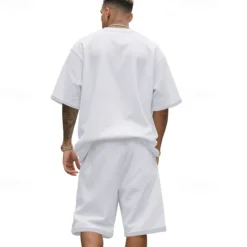 New OUKU Men's T-shirt Suits 2 Pieces Outfits Tee & Shorts Short Sleeve Crew Neck Summer Plain Fashion Casual 2 Piece Vacation Daily Wear Going out Black White Navy Blue Top Tee for Men