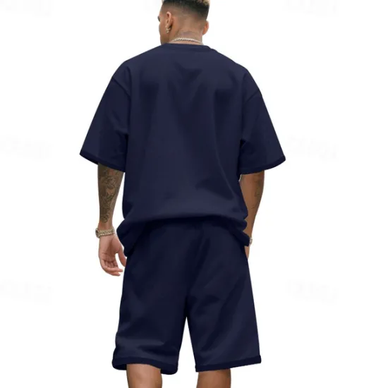New OUKU Men's T-shirt Suits 2 Pieces Outfits Tee & Shorts Short Sleeve Crew Neck Summer Plain Fashion Casual 2 Piece Vacation Daily Wear Going out Black White Navy Blue Top Tee for Men