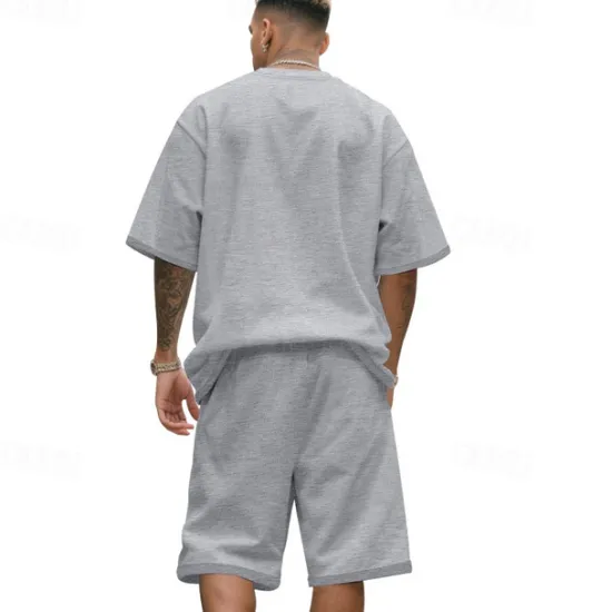New OUKU Men's T-shirt Suits 2 Pieces Outfits Tee & Shorts Short Sleeve Crew Neck Summer Plain Fashion Casual 2 Piece Vacation Daily Wear Going out Black White Navy Blue Top Tee for Men