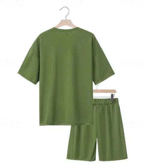 New OUKU Men's T-shirt Suits 2 Pieces Outfits Tee & Shorts Short Sleeve Crew Neck Summer Plain Fashion Casual 2 Piece Vacation Daily Wear Going out Black White Navy Blue Top Tee for Men