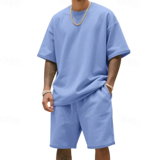 New OUKU Men's T-shirt Suits 2 Pieces Outfits Tee & Shorts Short Sleeve Crew Neck Summer Plain Fashion Casual 2 Piece Vacation Daily Wear Going out Black White Navy Blue Top Tee for Men