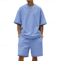 New OUKU Men's T-shirt Suits 2 Pieces Outfits Tee & Shorts Short Sleeve Crew Neck Summer Plain Fashion Casual 2 Piece Vacation Daily Wear Going out Black White Navy Blue Top Tee for Men