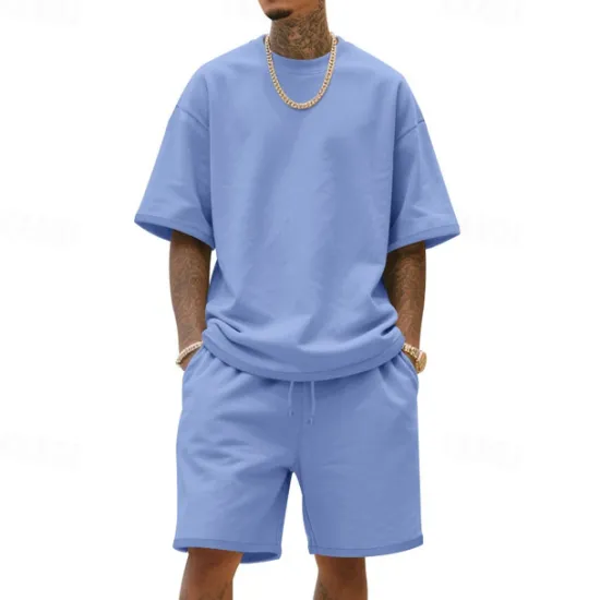 New OUKU Men's T-shirt Suits 2 Pieces Outfits Tee & Shorts Short Sleeve Crew Neck Summer Plain Fashion Casual 2 Piece Vacation Daily Wear Going out Black White Navy Blue Top Tee for Men