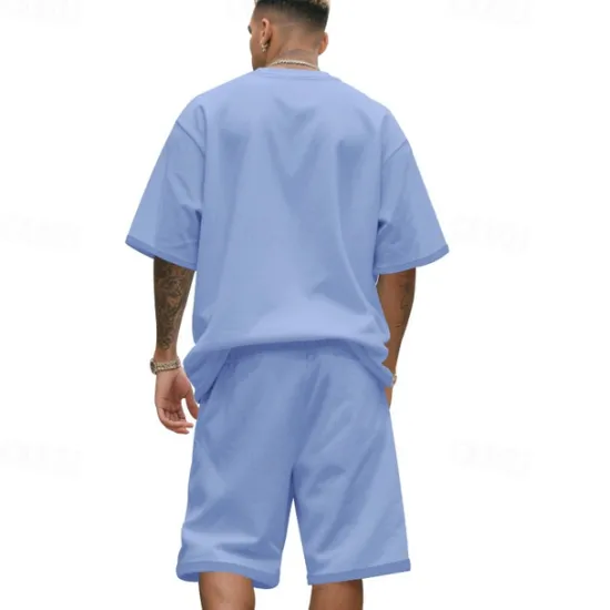 New OUKU Men's T-shirt Suits 2 Pieces Outfits Tee & Shorts Short Sleeve Crew Neck Summer Plain Fashion Casual 2 Piece Vacation Daily Wear Going out Black White Navy Blue Top Tee for Men
