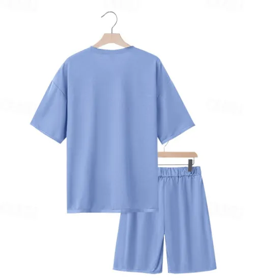 New OUKU Men's T-shirt Suits 2 Pieces Outfits Tee & Shorts Short Sleeve Crew Neck Summer Plain Fashion Casual 2 Piece Vacation Daily Wear Going out Black White Navy Blue Top Tee for Men