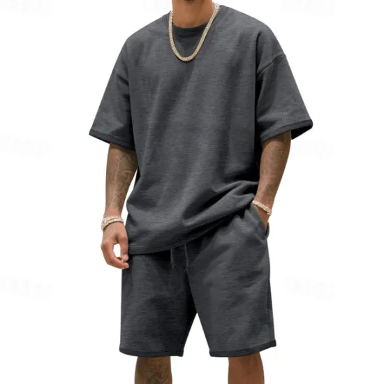 New OUKU Men's T-shirt Suits 2 Pieces Outfits Tee & Shorts Short Sleeve Crew Neck Summer Plain Fashion Casual 2 Piece Vacation Daily Wear Going out Black White Navy Blue Top Tee for Men
