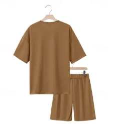 New OUKU Men's T-shirt Suits 2 Pieces Outfits Tee & Shorts Short Sleeve Crew Neck Summer Plain Fashion Casual 2 Piece Vacation Daily Wear Going out Black White Navy Blue Top Tee for Men