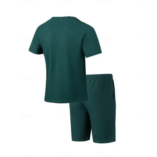 Outlet OUKU Men's T-shirt Suits 2 Pieces Outfits Tee & Shorts Short Sleeve Crewneck Summer Color Block Fashion Casual Drawstring 2 Piece Vacation Daily Wear Going out Black White Wine Top Tee for Men