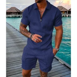Outlet OUKU Men's T-shirt Suits Golf Polos Shirts Street Casual Turndown Quarter Zip Short Sleeve Modern Casual Waves Curve 3D Print Summer Regular Fit Green / Black Black Yellow Pink Red Navy Blue T-shirt Suits