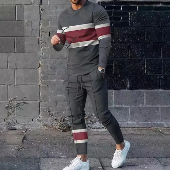 Sale OUKU Men's T-shirt Suits Pants Sets 2 Pieces Outfits Long Sleeve Crewneck Summer Color Block Fashion Casual 2 Piece Vacation Daily Wear Going out Black Green Navy Blue Top Tee for Men