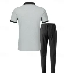 Discount OUKU Men's T-shirt Suits Pants Sets 2 Pieces Outfits Short Sleeve Lapel Summer Spring Color Block Fashion Casual 2 Piece Vacation Daily Wear Going out Wine Green khaki Top Tee for Men