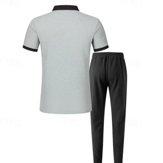 Discount OUKU Men's T-shirt Suits Pants Sets 2 Pieces Outfits Short Sleeve Lapel Summer Spring Color Block Fashion Casual 2 Piece Vacation Daily Wear Going out Wine Green khaki Top Tee for Men