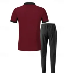 Discount OUKU Men's T-shirt Suits Pants Sets 2 Pieces Outfits Short Sleeve Lapel Summer Spring Color Block Fashion Casual 2 Piece Vacation Daily Wear Going out Wine Green khaki Top Tee for Men